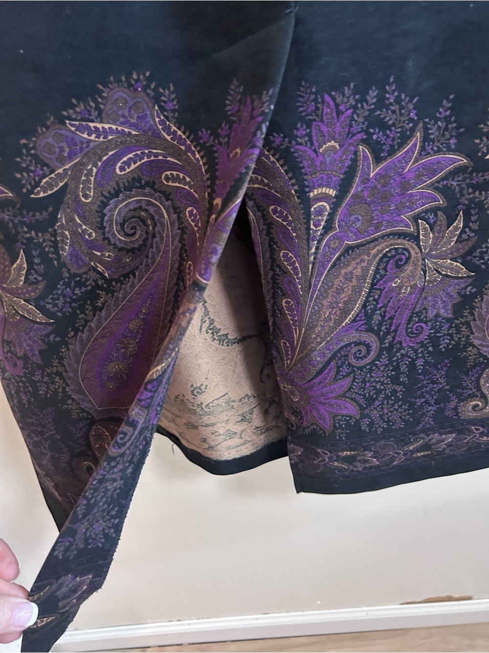 Vintage 90s Briggs New York Black & Purple Paisley Skirt Whimsigoth Boho Size 14 - Picture 4 of 6